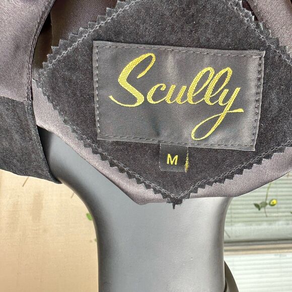 Scully Western Mens Vest Size Medium Black Suede Leather Pockets Snap Front - Picture 6 of 6